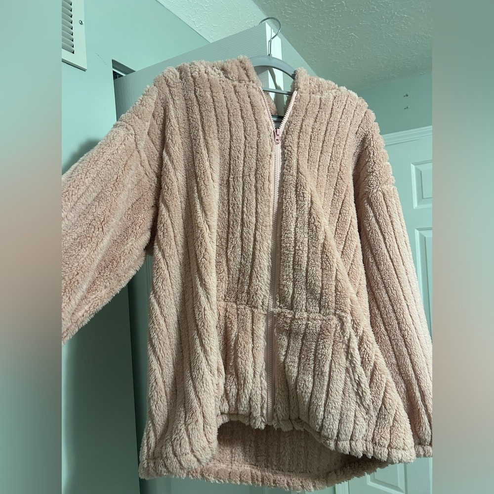 Blush pink fuzzy full zip jacket